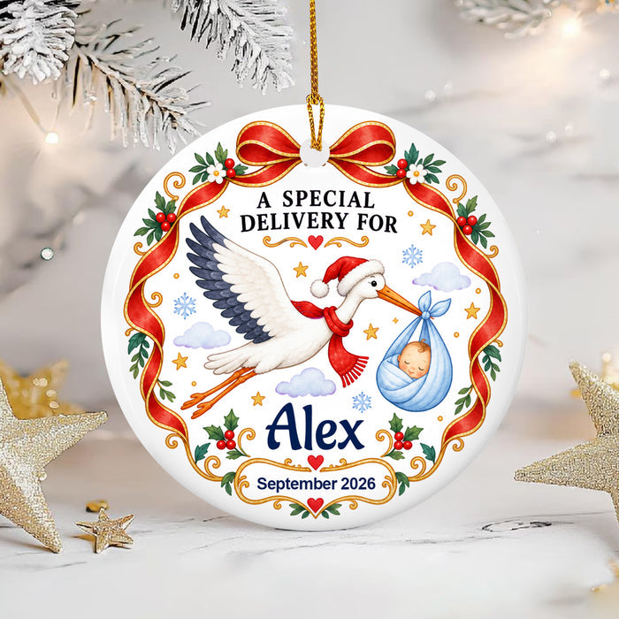 Stork Delivery Grandparent Announcement - Personalized Ceramic Ornament, Expecting Parents Gift, New Baby Gift