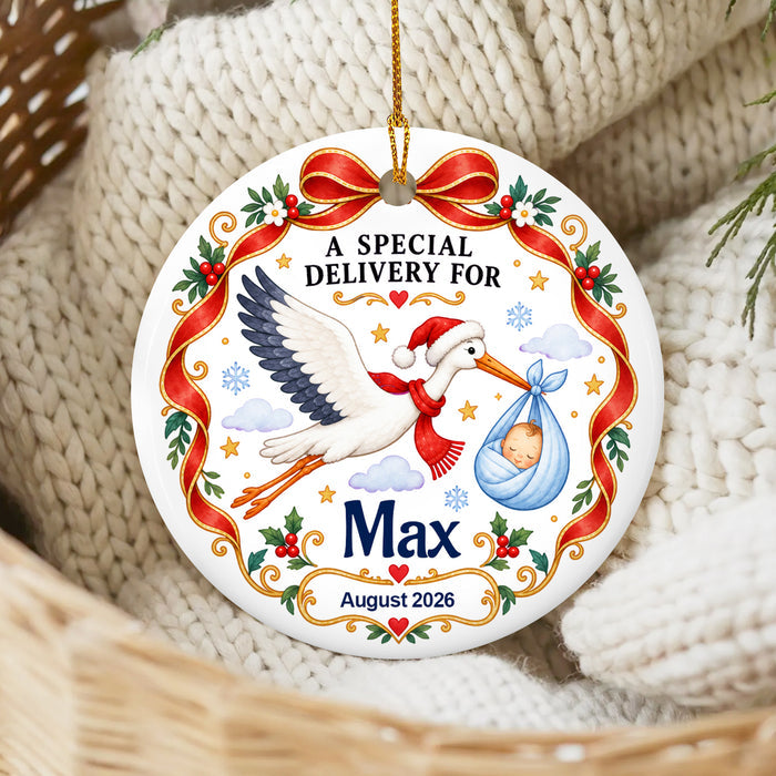 Stork Delivery Grandparent Announcement - Personalized Ceramic Ornament, Expecting Parents Gift, New Baby Gift