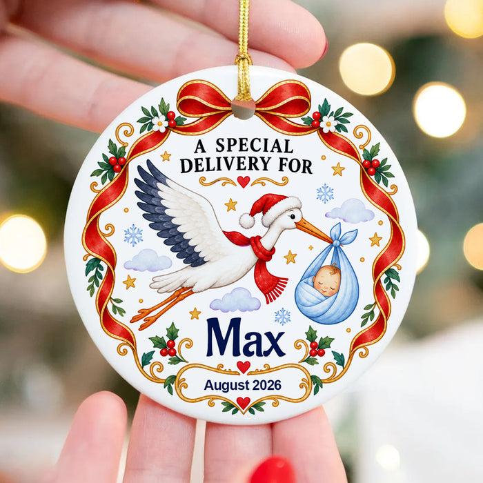 Stork Delivery Grandparent Announcement - Personalized Ceramic Ornament, Expecting Parents Gift, New Baby Gift