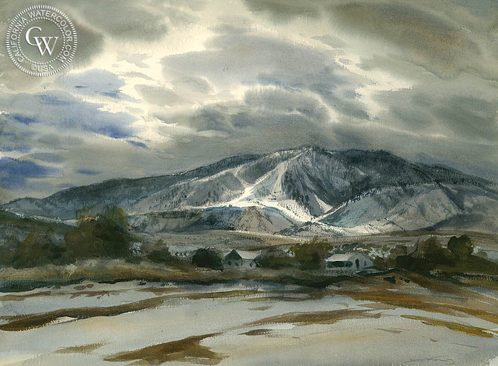 Stormy Weather, watercolor painting by Emil Kosa Jr. (American art). Fine art giclée print reproduction by California Watercolor for wall decor.