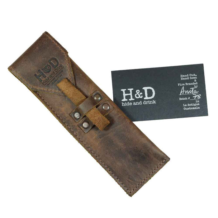 Hide & Drink Straight Razor Cover with a stylish finish and branding, made from high-quality Full Grain Leather. Ideal for safe carrying of your razor, this item is a testament to Small Batch Production, Hand Cut, Hand Sewn, and Fire Branded techniques, crafted by artisans in La Antigua Guatemala & Oaxaca Mexico.