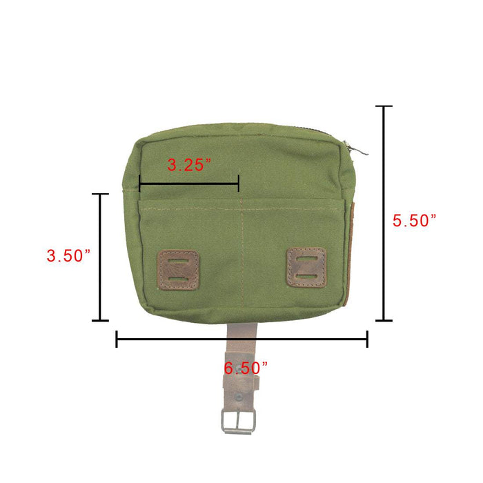 Stylish survival camping pouch from Hide & Drink featuring a unique design in green. Made with Water Resistant Waxed Canvas & Full Grain Leather, it’s perfect for outdoor essentials.