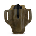 Hide & Drink's Tactical Knife Holster in olive green Full Grain Leather, designed to hold knives securely. This Tactical Knife Leather Holster is an excellent multitool holder for camping & outdoor accessories, reflecting small batch production craftsmanship from La Antigua Guatemala & Oaxaca Mexico.