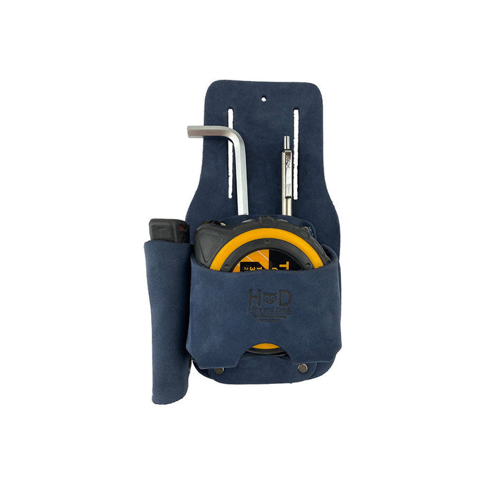 Hide & Drink Tape And Knife Holder emphasizing its craftsmanship and utility. This Tape & Knife Holder is a great addition to anyone's tool storage solutions. Crafted from full grain leather, it can be a perfect screwdriver holster or pocket belt pouch, artisan handmade in La Antigua Guatemala.