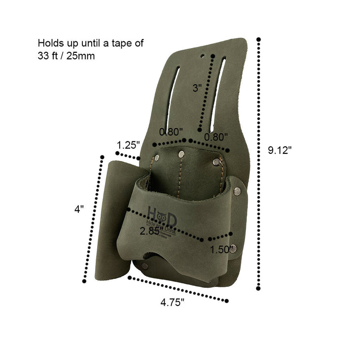 Hide & Drink Tape And Knife Holder highlighting its bespoke quality and design. This practical Tape & Knife Holder is designed for quick access to your tools. Crafted from durable full grain leather, it's a pocket belt pouch that showcases artisan craftsmanship from La Antigua Guatemala.