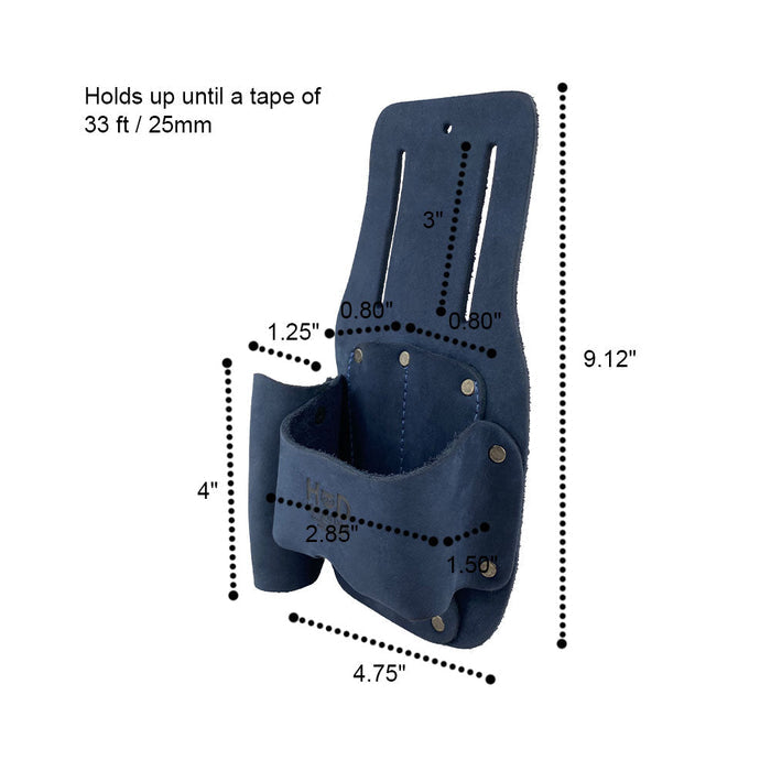 Hide & Drink Tape And Knife Holder presented with quality assurance details. This Tape & Knife Holder is designed for convenient tool organization and easy access. Made from high-quality full grain leather, it's a reliable pocket belt pouch, showcasing artisan skill from La Antigua Guatemala.