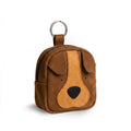 The Pouty Pup Mini Pack by Hide & Drink is a charming brown suede leather coin purse designed to resemble a dog, perfect for a small backpack or wallet. Ideal as an SD card holder or USB organizer, it's handmade in La Antigua Guatemala, combining artisan craftsmanship with small batch production for a unique touch.