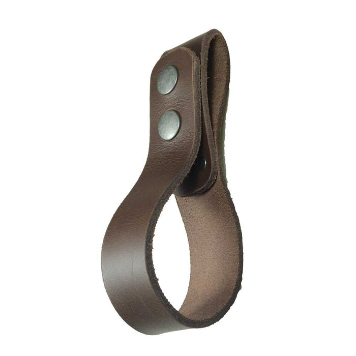 Thick Whip Holster by Hide & Drink showcasing a sleek design, made from thick full grain leather, ideal as a whip holster or belt loop bullwhip holder for cowboy use. This rustic strap represents small batch production and is hand cut, hand sewn, fire branded, and artisan quality, made in La Antigua Guatemala and Oaxaca Mexico.