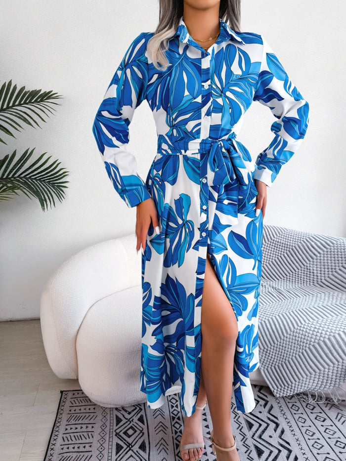Tied Button Up Long Sleeve Dress ~ Online Only
