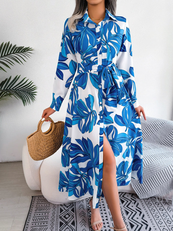 Tied Button Up Long Sleeve Dress ~ Online Only
