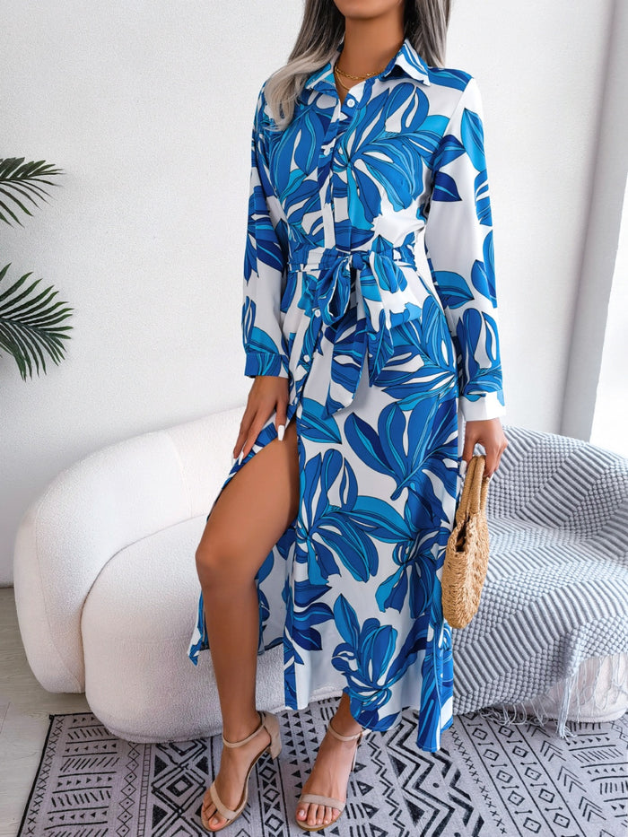 Tied Button Up Long Sleeve Dress ~ Online Only