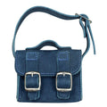 The stylish navy Tiny Messenger Bag by Hide & Drink, an artisan Mini Messenger Bag Charm crafted from robust Full Grain Leather. This accessory is perfect as a keychain or for adding a unique touch to handbags, made with care in La Antigua Guatemala.