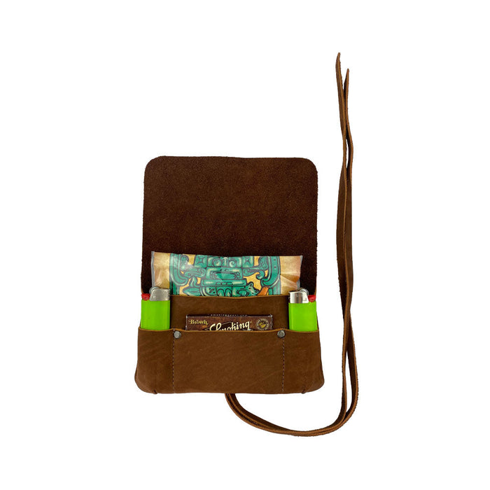 Artistic view of the Hide & Drink Tobacco Pouch presenting a seamless blend of form and function for smoking accessories and vintage storage.