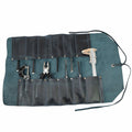 Hide & Drink Tool Roll (12 Pockets): Close-up view of a leather tool pouch, emphasizing the high-quality leather and unique stitching details. Tool Bag Roll Up, 12 Slot Heavy Duty Tool Roll Bag Organizer, Tool Roll Up Bag, Portable Tool Wrap Roll Bags for Travel, Durable Tool Kit Folding Tool Pouch Roll Up Mechanic Gifts for Men, Full Grain Leather, StockyardX, Small Batch Production, Hand Cut, Hand Sewn, Fire Branded, Artisan, Handmade in La Antigua Guatemala & Oaxaca Mexico.