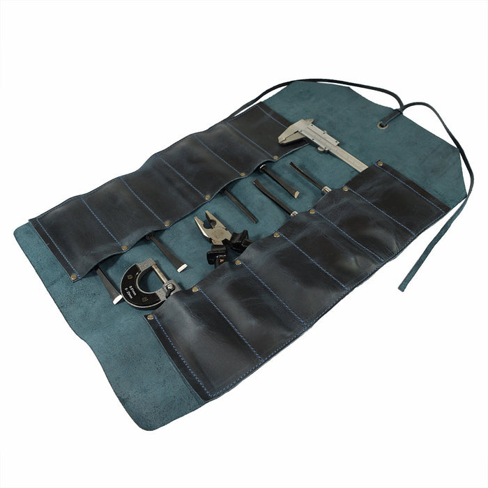Hide & Drink Tool Roll (12 Pockets): Dimensions of the versatile leather tool roll, built for practicality and elegance in tool organization. Tool Bag Roll Up, 12 Slot Heavy Duty Tool Roll Bag Organizer, Tool Roll Up Bag, Portable Tool Wrap Roll Bags for Travel, Durable Tool Kit Folding Tool Pouch Roll Up Mechanic Gifts for Men, Full Grain Leather, StockyardX, Small Batch Production, Hand Cut, Hand Sewn, Fire Branded, Artisan, Handmade in La Antigua Guatemala & Oaxaca Mexico.