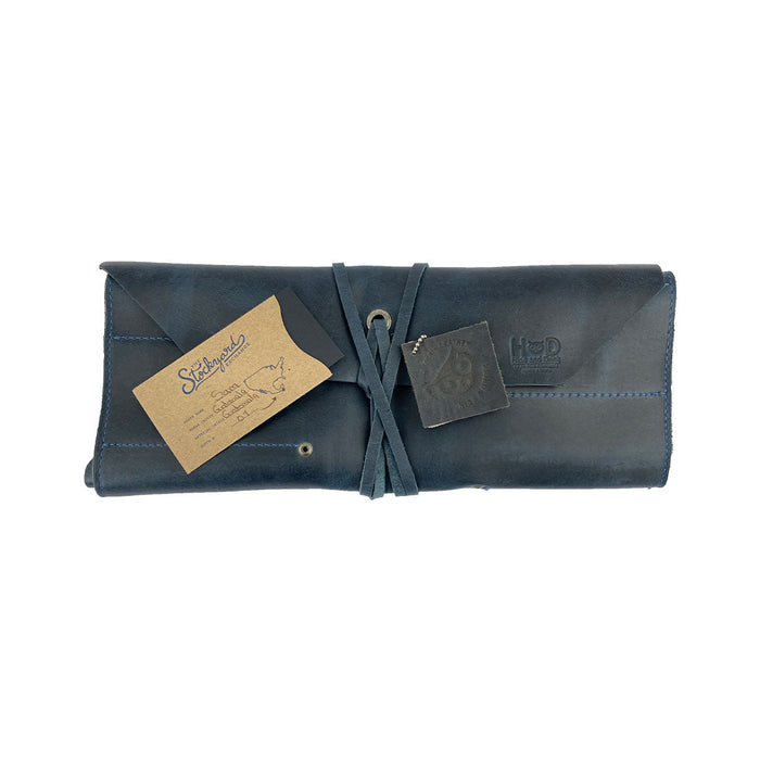 Hide & Drink Tool Roll (12 Pockets): Close-up view of the tool roll's pockets, showcasing the sturdy stitching and luxurious leather finish. Tool Bag Roll Up, 12 Slot Heavy Duty Tool Roll Bag Organizer, Tool Roll Up Bag, Portable Tool Wrap Roll Bags for Travel, Durable Tool Kit Folding Tool Pouch Roll Up Mechanic Gifts for Men, Full Grain Leather, StockyardX, Small Batch Production, Hand Cut, Hand Sewn, Fire Branded, Artisan, Handmade in La Antigua Guatemala & Oaxaca Mexico.