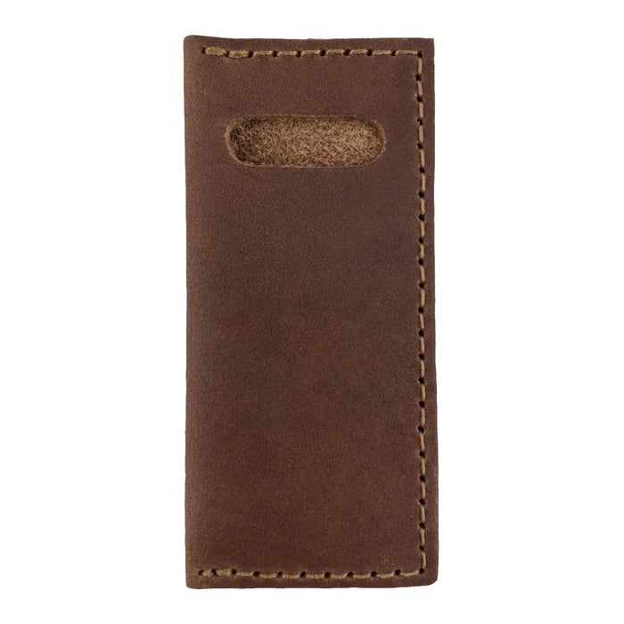 Hide & Drink Tooth Pick Case (4 Pack) showcasing two leather cases designed for easy access to toothpicks. Set of 4 Tooth Pick Cases, Cooking Accessories, Full Grain Leather, StockyardX, Small Batch Production, Hand Cut, Hand Sewn, Fire Branded, Artisan, Handmade in La Antigua Guatemala & Oaxaca Mexico.