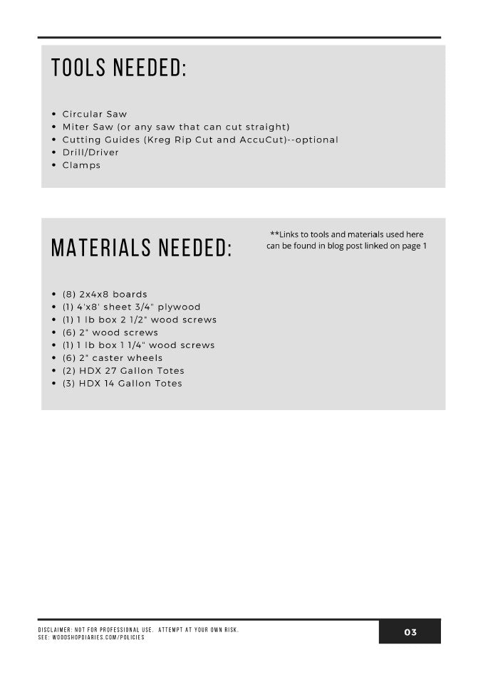 Tote Storage Workbench Plans