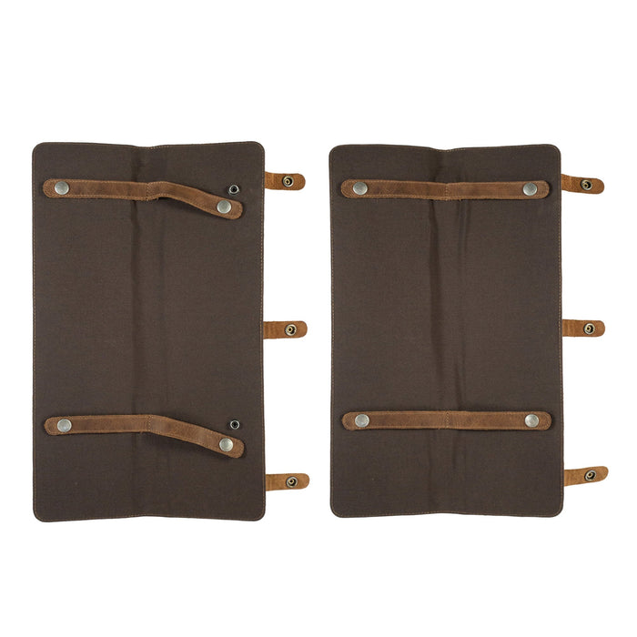 Two panels of the unfastened Travel Tie Case by Hide & Groom, featuring slots to secure ties in place. Ideal for groomsmen and best men. This Travel Tie Case is artisan made from full grain leather in La Antigua Guatemala & Oaxaca Mexico.