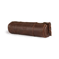 Utility Cylinder Case by Hide & Drink made from Full Grain Leather, featuring a rustic design perfect for organizing keys or personal items. This handmade bag is crafted in small batches in La Antigua Guatemala, ideal for office supplies and cables. Cylinder Case, Classic Bag, Handmade, Rustic.