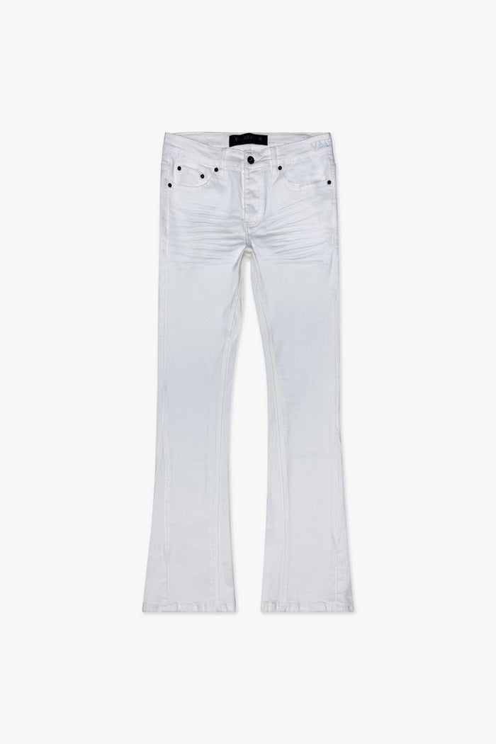 White stacked denim jeans from Valabasas, model Mr Stacked, featuring a modern design and high-quality craftsmanship