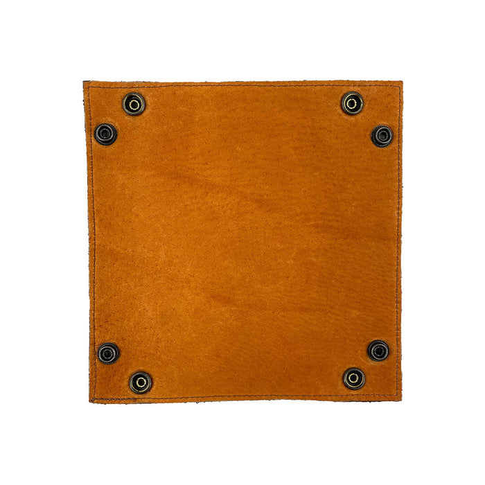 Back view of the Valet Tray with Sheep Skin by Hide & Drink, showcasing its high-quality Full Grain Leather and Sheepskin material. This catchall is perfect for organizing personal items. Ideal for home and travel essentials, it's hand cut and sewn in La Antigua Guatemala & Oaxaca Mexico, representing small batch production craftsmanship.