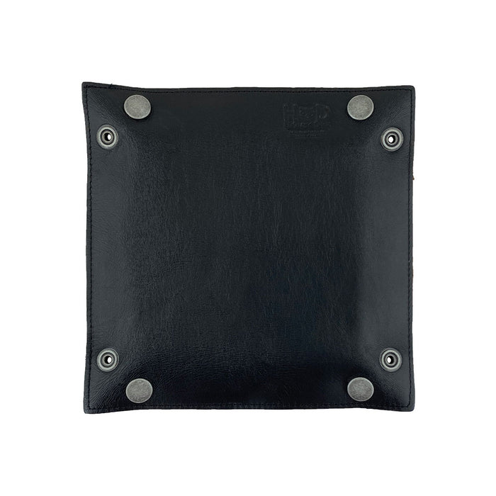 Hide & Drink Valet Tray representing artisan craftsmanship with a rustic finish, suitable for personal items and easy storage. Handmade in La Antigua Guatemala & Oaxaca Mexico, Catchall Change Key Wallet Coin Box Tray Storage Valet, Full Grain Leather, StockyardX, Small Batch Production, Hand Cut, Hand Sewn, Fire Branded, Artisan.