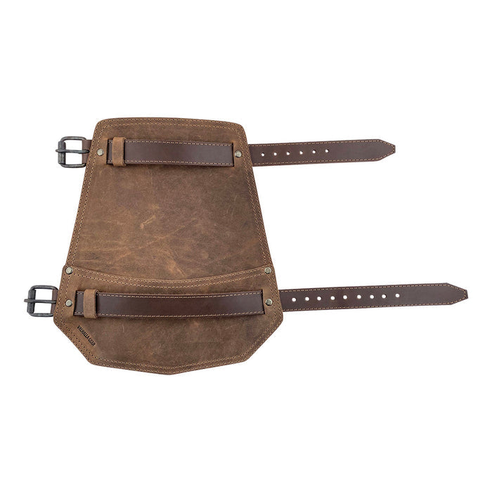 Back view of Valhalla Gear Vambrace Bracer - 2 pack, displaying the adjustable straps on this set of 2 Viking style hand protectors. Made from high-quality full grain leather, this medieval armband ensures durability and showcases artisan craftsmanship from La Antigua Guatemala & Oaxaca Mexico.