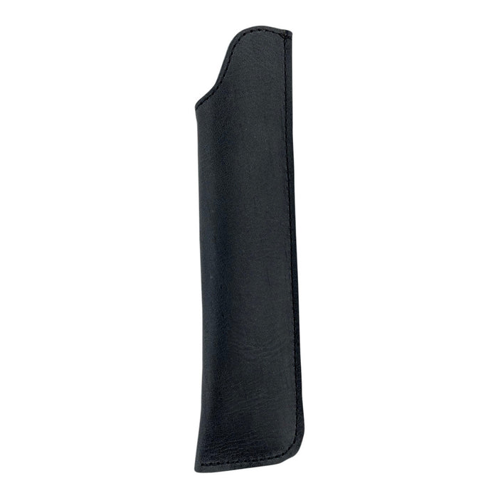 Side view of the black Hide & Drink Vape Pen Sleeve, made from high-quality Full Grain Leather. This artisan pen case offers a unique handcrafted design, perfect for vape pen enthusiasts. Handmade in La Antigua Guatemala & Oaxaca Mexico through small batch production.