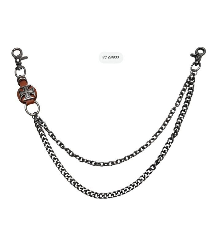 Vicious Maltese Cross Chains for Denim with Brown Trim, stylish VCCH33 accessory