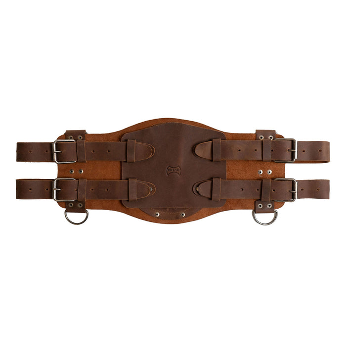 Top view of the Viking Belt by Hide & Play, featuring its rustic full grain leather material and adjustable straps. A perfect accessory for cosplay and costume parties, ideal for LARPing, with artisan quality from La Antigua Guatemala and Oaxaca Mexico.