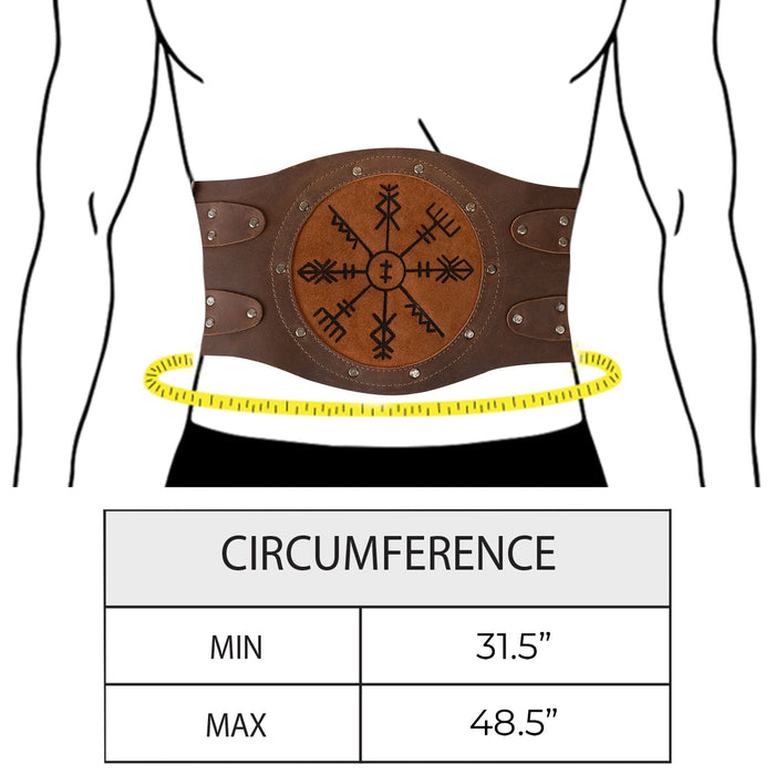 Viking Belt by Hide & Play displayed on a model, demonstrating its adjustable straps and fit. This rustic full grain leather accessory is ideal for cosplay, LARPing, and costume parties, highlighting handmade artisan craftsmanship from La Antigua Guatemala.
