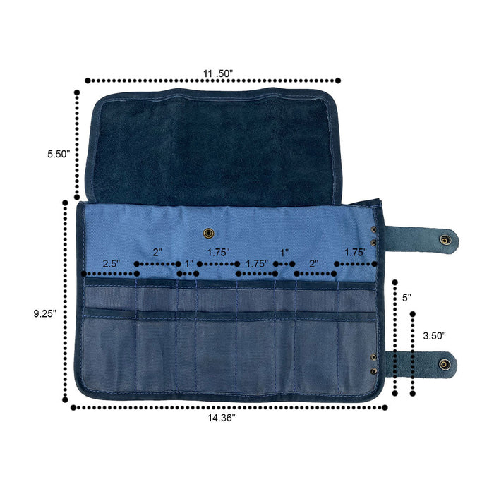Hide & Drink's Barber Tool Roll showcases a Snap Tool Roll Up Bag with 14 Slots ideal for organizing scissors & screwdrivers. Constructed from high-quality Full Grain Leather, this portable carry case embodies StockyardX's small batch production commitment, artisan craftsmanship, hand cut, hand sewn, and fire branded in La Antigua Guatemala & Oaxaca Mexico.