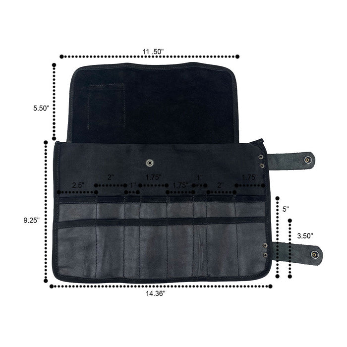 Hide & Drink's Barber Tool Roll features a Snap Tool Roll Up Bag with 14 Slots convenient for storing scissors & screwdrivers. Constructed from high-quality Full Grain Leather, this portable carry case highlights StockyardX's artisan craftsmanship, small batch production, hand cut, hand sewn, and fire branded in La Antigua Guatemala & Oaxaca Mexico.