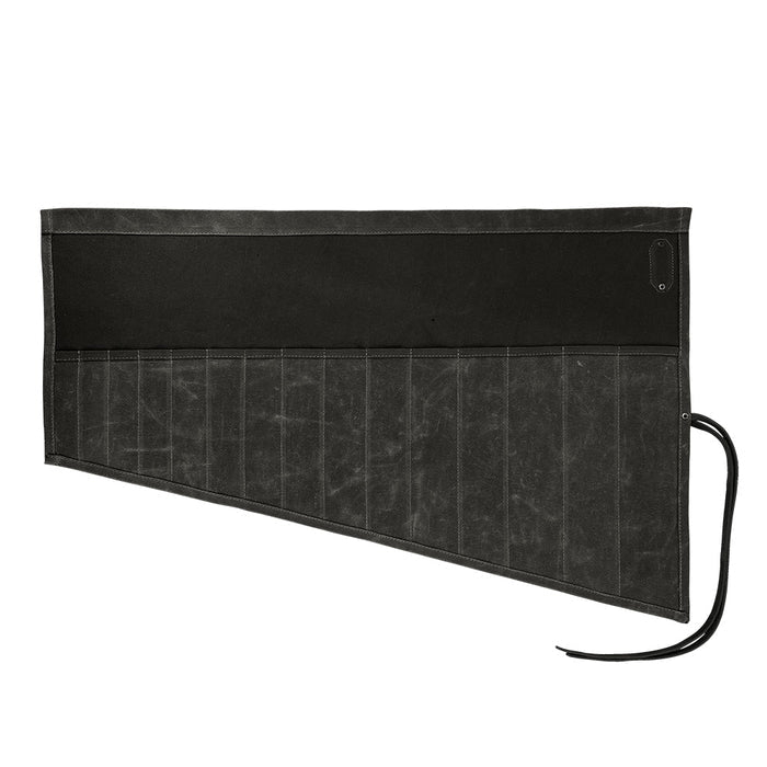 Hide & Drink Wrench Roll (15 Pockets), designed in Water Resistant Waxed Canvas, ideal for craftsmen needing a durable portable pouch for tools, handmade in La Antigua Guatemala & Oaxaca Mexico.