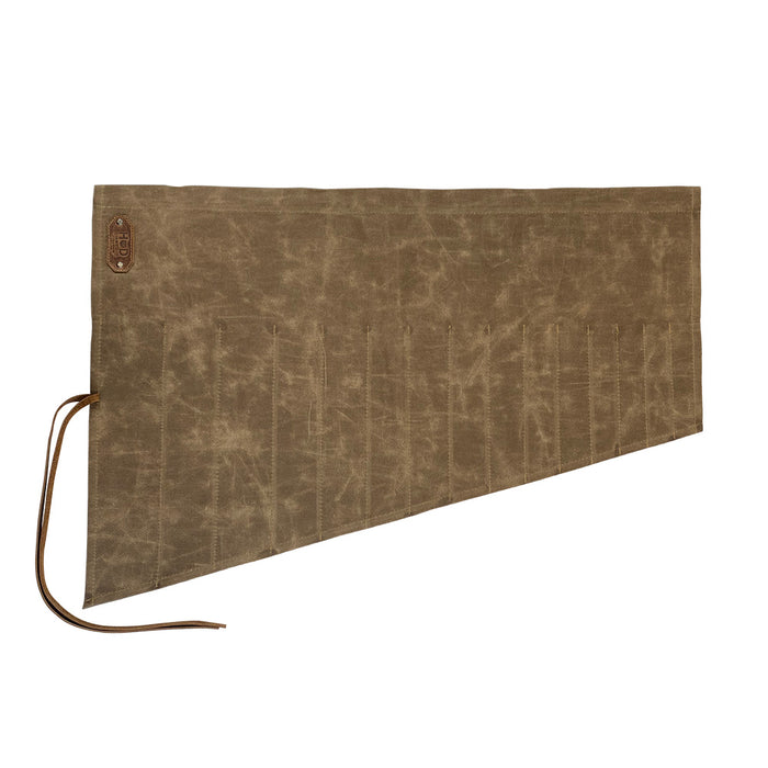 Hide & Drink Wrench Roll (15 Pockets) in an elegant Water Resistant Waxed Canvas design, perfect for craftsmen needing a reliable storage solution, artisan-made in La Antigua Guatemala & Oaxaca Mexico.