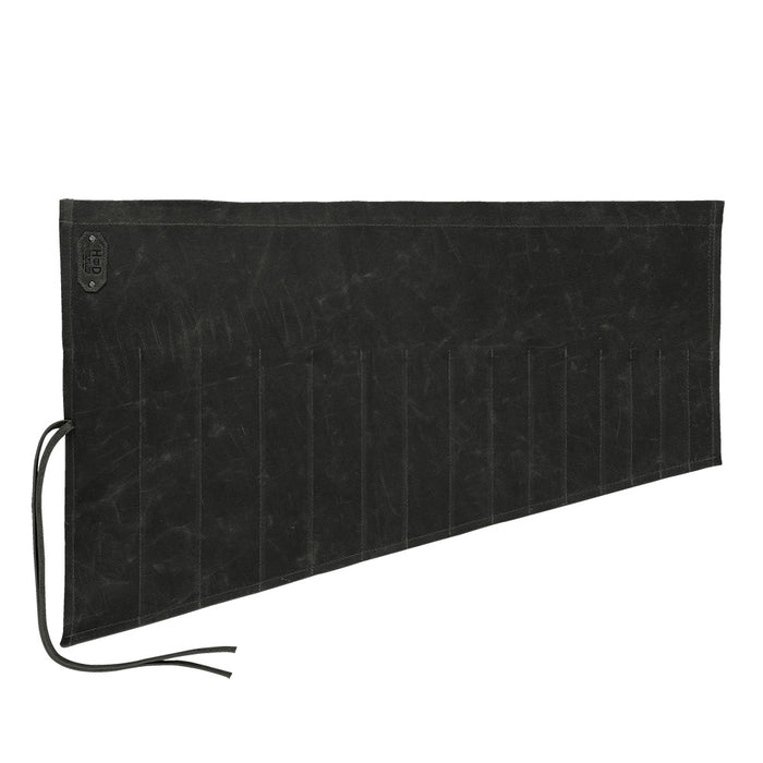 Hide & Drink Wrench Roll (15 Pockets), crafted from Water Resistant Waxed Canvas, provides a stylish and durable solution for tool organization, handcrafted by artisans in La Antigua Guatemala & Oaxaca Mexico.