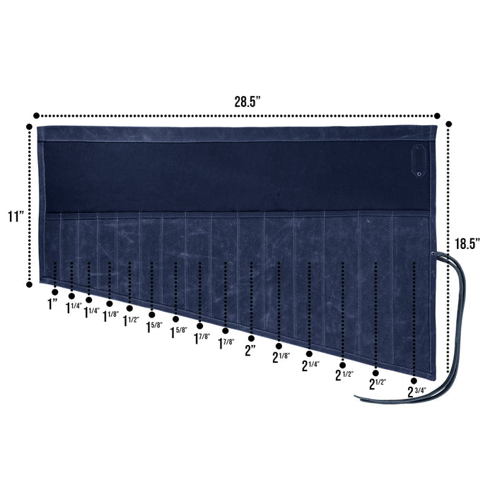 Hide & Drink Wrench Roll (15 Pockets), crafted from quality Water Resistant Waxed Canvas, perfect for storing tools securely and stylishly, handmade in La Antigua Guatemala & Oaxaca Mexico.