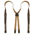 X Back Formal Suspenders with Belt Loops by Hide & Groom, featuring adjustable straps crafted from full grain leather. Ideal for groomsmen, formal wear at weddings, and dinner parties, these suspenders showcase small batch production, hand cut and sewn quality, and artisan craftsmanship from La Antigua Guatemala.