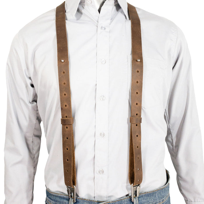 Y Back Suspenders with Adjustable Size Straps for Men - Stockyard X 'The Leather Store'