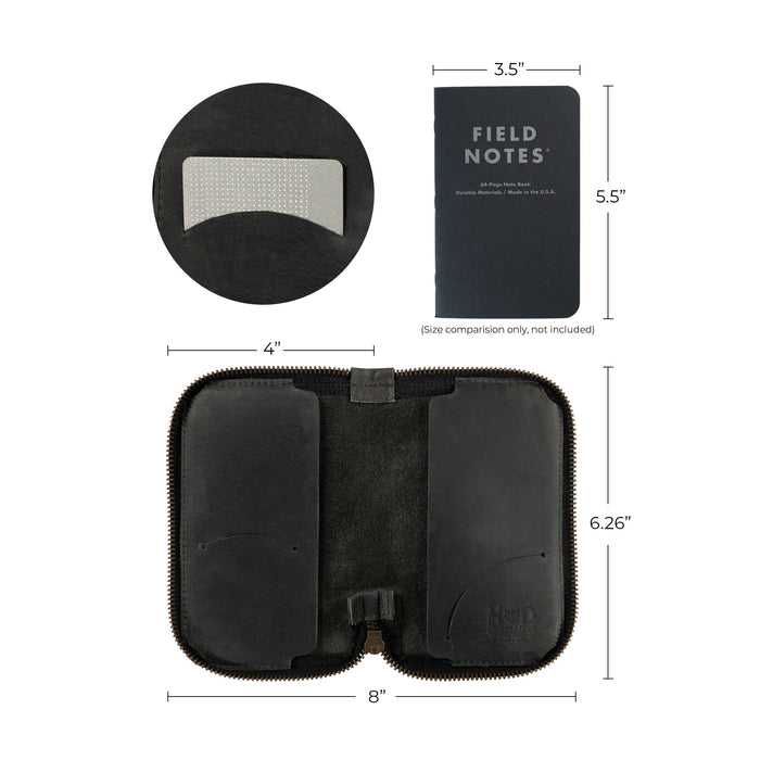 Hide & Drink Zippered Journal Cover for Moleskine (Notebook NOT Included) presented flat on a surface, showcasing lined pages crafted in high-quality leather.