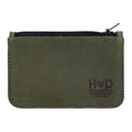 Front view of the Hide & Drink Zippered Wallet, highlighting its durability and elegance with a fire branded logo. This Card Case and Coin Organizer is handmade in La Antigua Guatemala & Oaxaca Mexico from Full Grain Leather.